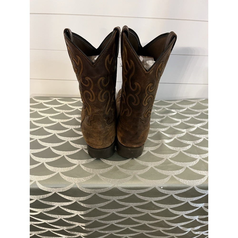 Justin Boots Mens 11D Brown Distressed Leather Wide Square Toe Western Cowboy - Picture 5 of 13